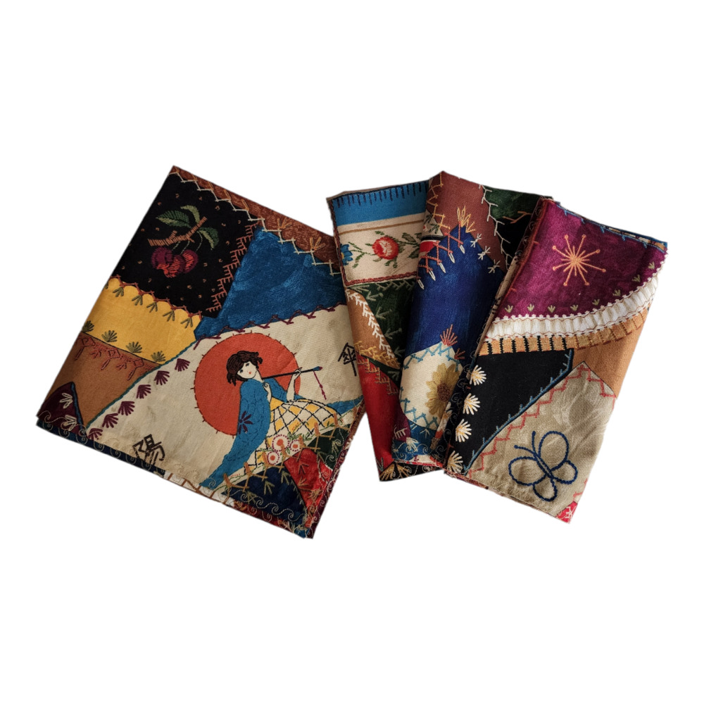 Handmade Asian Oriental Geisha Girl Patchwork Cloth Napkins Set of 4